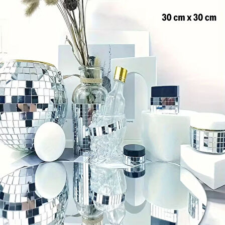 Kare Aynalı Cam Mozaik Çıkartması 30x30 cm (Gümüş Rengi, Kendinden Yapışkanlı)