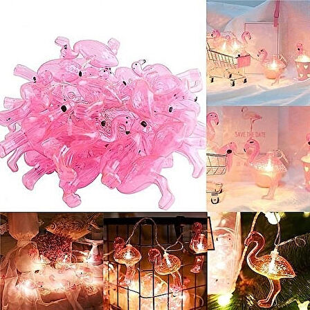 10’lu Pilli Led Flamingo Dekoratif Işık Zinciri – 1,5 Metre, Pembe Aydınlatma