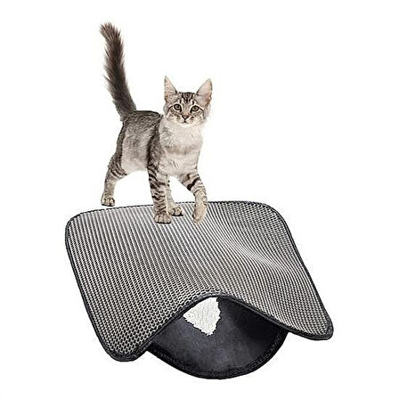 Kedi Tuvalet Önü Kum Toplayıcı ve Temizleyici Elekli Paspas – Gri