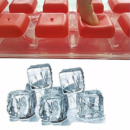 12 Bölmeli Kapaklı Silikon Tabanlı Küp Buz Kalıbı Yapışmaz