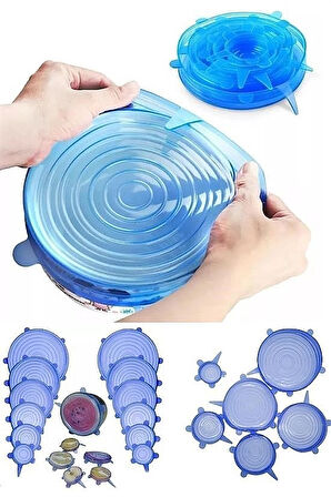 6'lı Silikon Streç Kapak Seti Gıda Tazeliği Koruma Kapakları