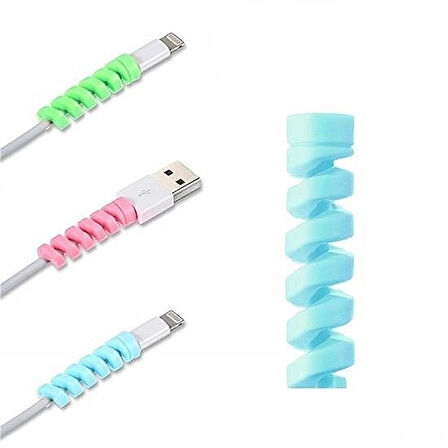 4'lü Apple ve Android Uyumlu Şarj Kablosu Koruyucu Silikon Spiral Yay Aparatı