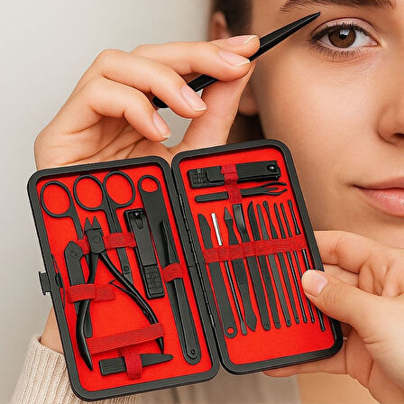 24 Parça Deri Çantalı Manikür Pedikür Seti Seyahat Tipi