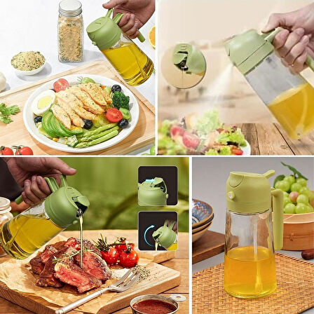 2'si 1 Arada Spreyli ve Dökücülü Cam Yağdanlık Şişesi (300 ml)