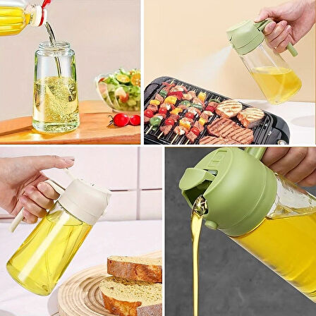 2'si 1 Arada Spreyli ve Dökücülü Cam Yağdanlık Şişesi (300 ml)