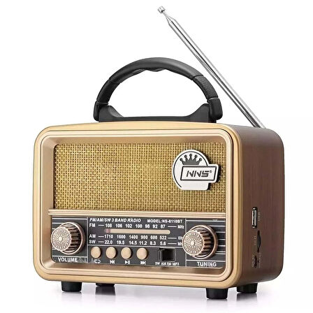 Orta Boy Retro Ahşap Tasarım Radyo (Şarjlı, Taşınabilir, Bluetooth Hoparlörlü)