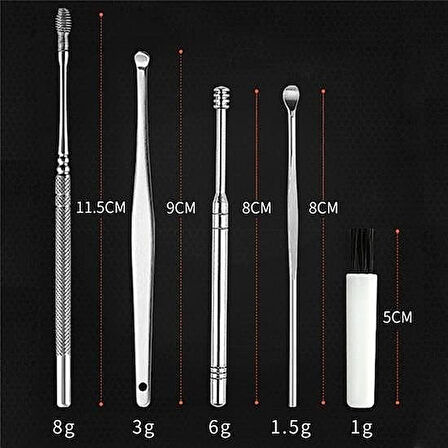 6 Parça Paslanmaz Çelik Kulak Temizleme Seti (Balmumu Çıkarma ve Bakım Aparatı)