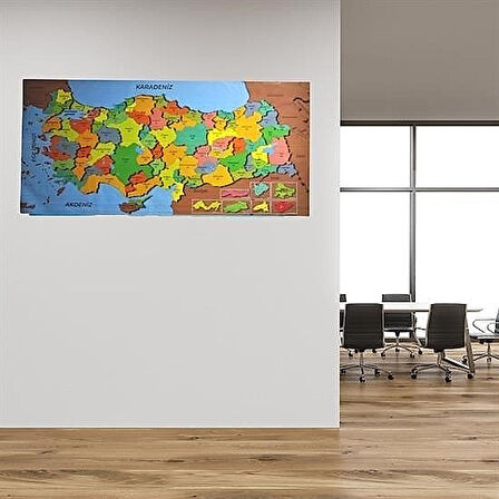 Renkli Türkiye Haritası Manyetik Duvar Stickerı 118 x 56 cm Yapıştırıcı Gerektirmez