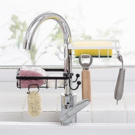 Paslanmaz Çelik Musluğa Sabitlenebilir Sabunluk ve Sünger Tutucu