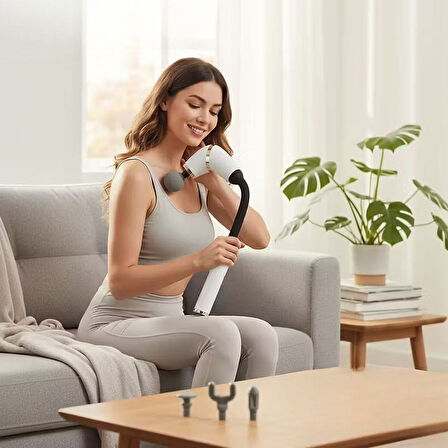 BUFFER® 4 Farklı Başlıklı Uzun Saplı Derin Doku Masaj Tabancası, Boyun, Omuz ve Sırt için Ergonomik Saplı Çoklu Masaj Modlu Taşınabilir Masaj Aleti
