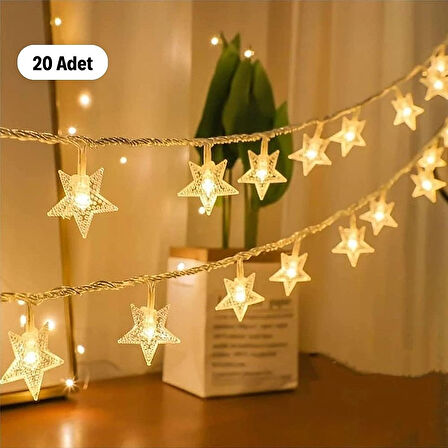 20 Yıldız Led Işık Zinciri 5 Metre Dekoratif Günışığı Rengi