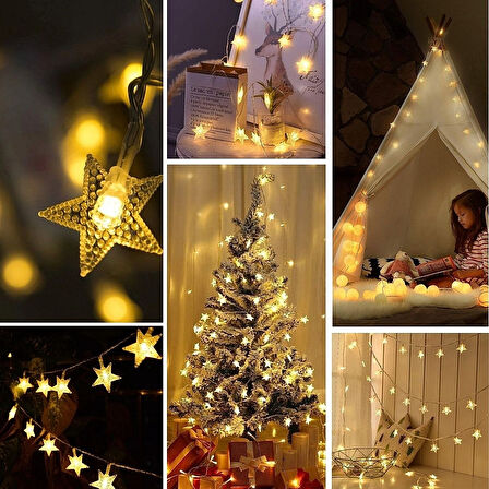 20 Yıldız Led Işık Zinciri 5 Metre Dekoratif Günışığı Rengi