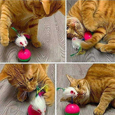 Hacı Yatmaz Kedi Oyuncağı, Tüylü Fare Figürlü İnteraktif Oyun Topu