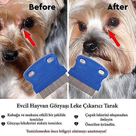 2'si 1 Arada Kedi Köpek Bakım Tarağı, Pire ve Gözyaşı Lekesi Temizleme Fırçası