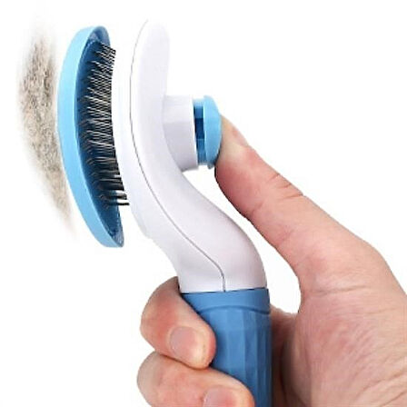 Bas-Çıkar Kendini Temizleyen Kedi Köpek Tarağı, Ergonomik Tüy Toplama Fırçası (Mavi)