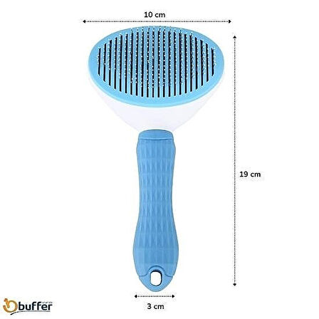 Bas-Çıkar Kendini Temizleyen Kedi Köpek Tarağı, Ergonomik Tüy Toplama Fırçası (Mavi)