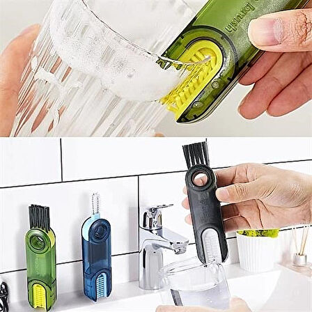 3 Fonksiyonlu Pratik Şişe Temizleme Fırçası Mutfak Banyo Araç İçi Çok Amaçlı Temizlik Fırçası