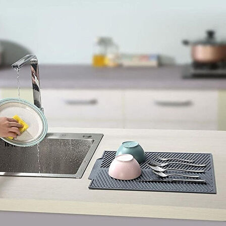 Büyük Boy Silikon Bulaşık Kurutma Matı Çok Amaçlı Tezgah Üstü