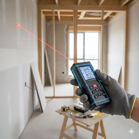 Profesyonel 40 Metre Dijital Lazer Metre Ölçüm Cihazı (Su Terazili, Pisagor, Hafızalı)