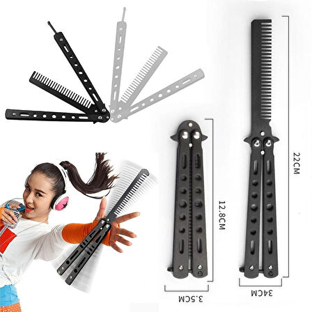 Paslanmaz Çelik Katlanabilir Kelebek Tarak Siyah (Saç Sakal Bıyık Şekillendirici)