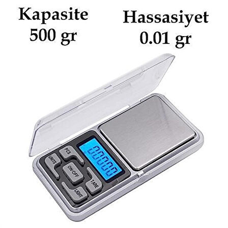 Dijital Hassas Cep Terazisi – 500 Gr Kapasiteli, 0.01 Gr Hassasiyetli, Paslanmaz Çelik Platform