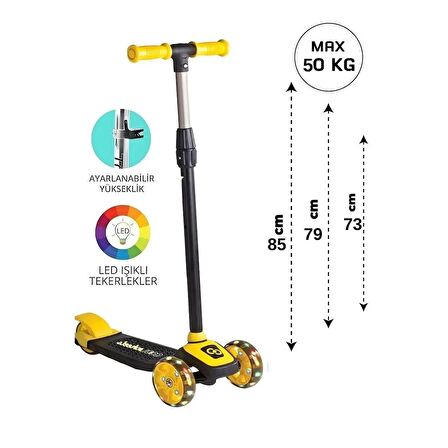 3 Tekerlekli Led Işıklı Yükseklik Ayarlı Çocuk Scooter - Üç Tekerli Ayarlanabilir Işıklı Scooter