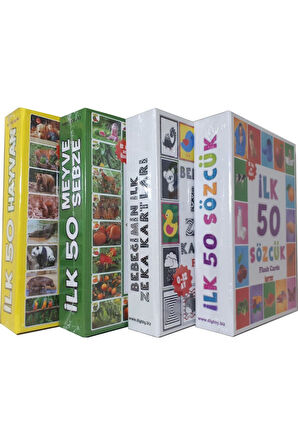 4'lü Eğitim Seti - Ilk 50 Sözcük, Meyveler, Hayvanlar Ve Bebeğimin Zeka Kartları Eğitici Oyun Kart