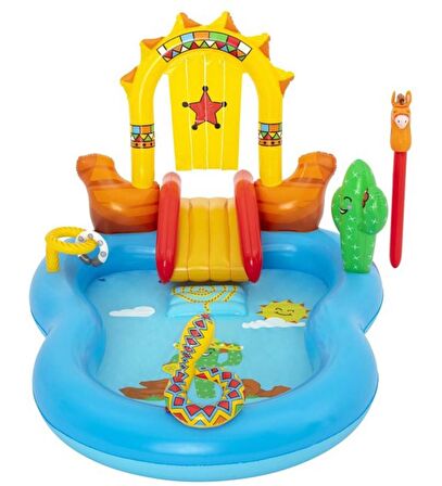 Su Pompalı- Bestway 53118 Wild West Kaydıraklı Fıskiyeli Aksesuarlı AquaPark Şişme Eğlence Havuzu