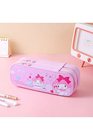 My Melody Kalem Kutu Çift Fermuarlı Çift Katlı Şirin Pembe Kız Çocuk Kalem Kutu