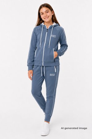 Kız Çocuk Scuba Unlimited Çİft Şeritli Kapüşonlu Reglan Kol Dalgıç Kumaş Eşofman Takımı ESF7023