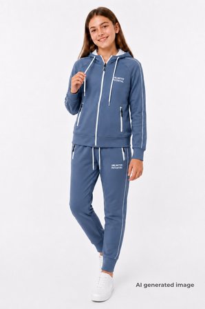 Kız Çocuk Scuba Unlimited Çİft Şeritli Kapüşonlu Reglan Kol Dalgıç Kumaş Eşofman Takımı ESF7023