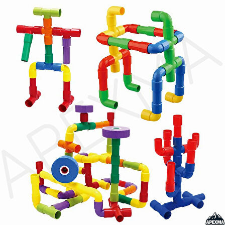 Oyuncak Tekerlekli Tako Boru Eğitici Blok Yapı Seti 72 Parça