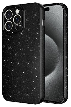 iPhone 15 Pro Kılıf Kamera Korumalı Simli Parıltılı Lüks Silikon