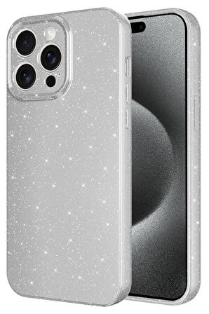 iPhone 15 Pro Kılıf Kamera Korumalı Simli Parıltılı Lüks Silikon