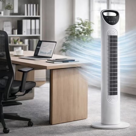 Kule Tipi Vantilatör | 3 Kademe Hız, 7.5 Saat Zamanlayıcı, Uzaktan Kumandalı, Sessiz Çalışma, Salınımlı Fan, 45W