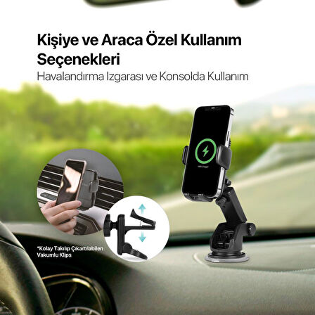 Ttec 2in1 Havalandırma + Torpido Üzeri 15W Kablosuz Şarjlı Araç Tutucu ve 32W Çakmaklık Ve Kablo sET