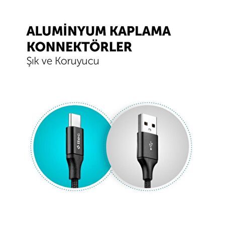 Ttec Super Şarj Örgü Tasarım 2Mt Type c Şarj Kablosu Samsung Huawei İphone 15 15 Pro Max Şarj Kablo