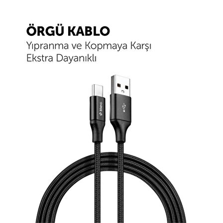 Ttec Super Şarj Örgü Tasarım 2Mt Type c Şarj Kablosu Samsung Huawei İphone 15 15 Pro Max Şarj Kablo