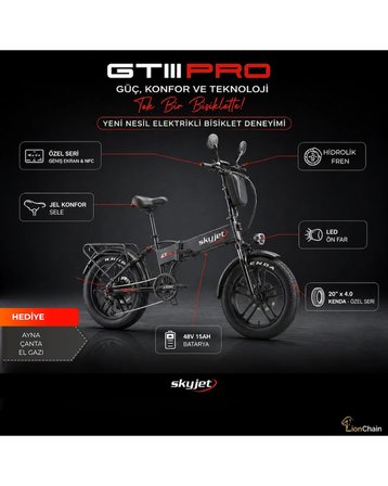 SKYJET GTIII PRO 1000W ELEKTRİKLİ BİSİKLET AYNA ÇANTA VE EL GAZI HEDİYELİ