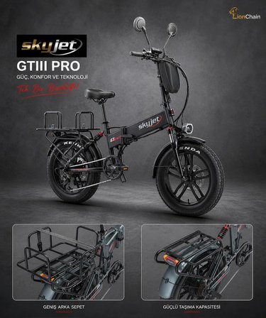 SKYJET GTIII PRO 1000W ELEKTRİKLİ BİSİKLET AYNA ÇANTA VE EL GAZI HEDİYELİ