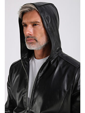 Arda Erkek Kapüşonlu Deri Mont