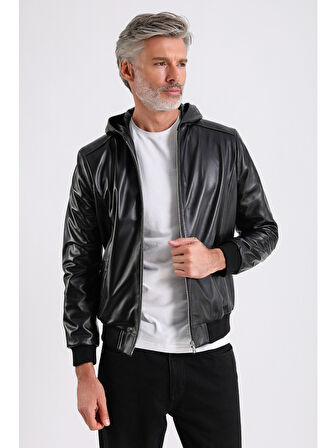 Arda Erkek Kapüşonlu Deri Mont