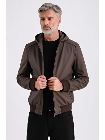 Arda Erkek Kapüşonlu Deri Mont