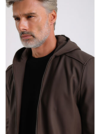 Arda Erkek Kapüşonlu Deri Mont