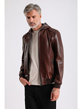 Arda Erkek Kapüşonlu Deri Mont