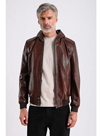 Arda Erkek Kapüşonlu Deri Mont
