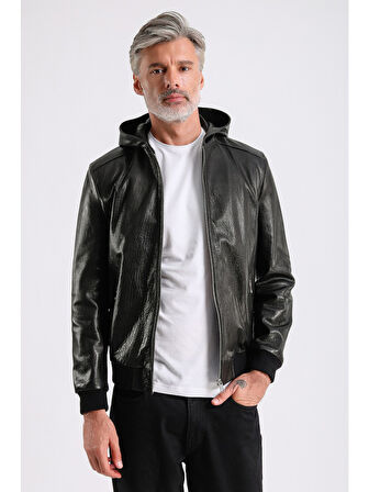 Arda Erkek Kapüşonlu Deri Mont