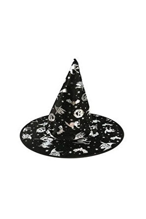 Halloween Cadı Şapkası Gümüş Desenli