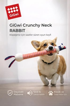 Crunchy Neck Serisi Sesli & Çıtırtılı Tavşan – Esneyen Boyunlu Peluş Köpek Oyuncağı - Küçük Irk & Yavru