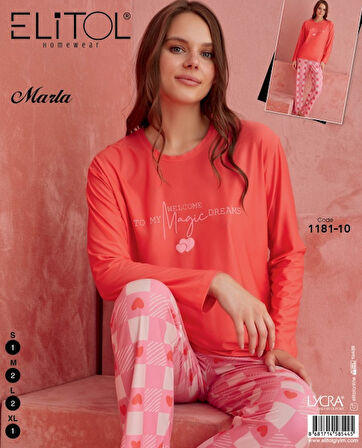 Elitol 1181-10 Bayan Marla Likralı Pijama Takımı